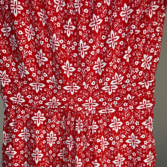 Boden Red Dress White Floral Pattern Women's Midi Dress Size 6R - Picture 5 of 6
